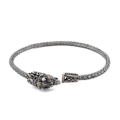 Ebru Jewelry Men's Black / Silver Wolf Fang Men's Sterling Silver Black Diamond Bracelet - Silver In Metallic