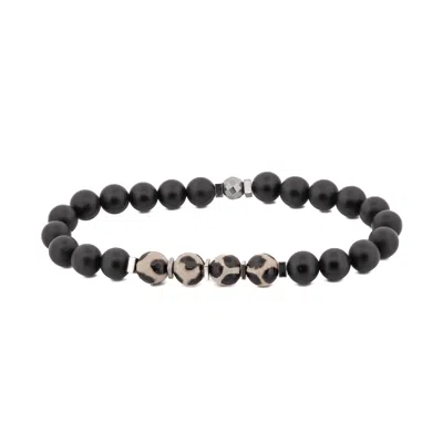 Ebru Jewelry Men's Black / White / Silver Black & White Tibetan Agate Beaded Bracelet - Black In Multi