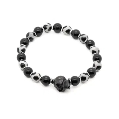 Ebru Jewelry Men's Black / White / Silver Gambler's Lucky Dice Skull Beaded Bracelet - Black In Gray