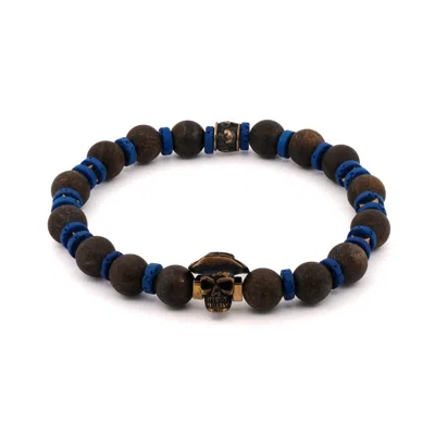 Ebru Jewelry Men's Blue / Black / Brown Matte Bronzite Stone Skull Beaded  Bracelet - Blue In Multi