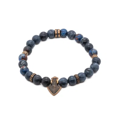Ebru Jewelry Men's Blue / Brown / Gold Balance Stone Sodalite Arrow Charm Beaded Bracelet - Blue