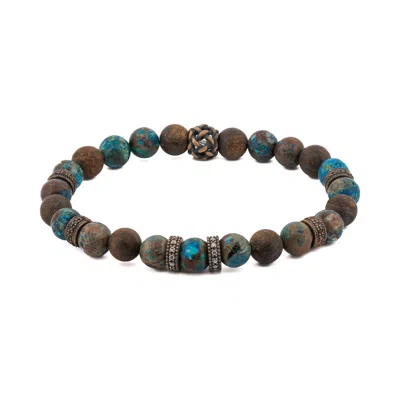 Ebru Jewelry Men's Blue / Brown Turquoise & Diamond Good Luck Beaded Bracelet - Turquoise In Metallic