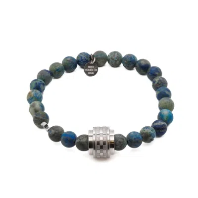 Ebru Jewelry Men's Blue / Grey / Silver Azurite Stone Amor Beaded Bracelet - Blue In Multi