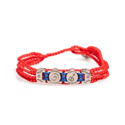Ebru Jewelry Men's Blue / Red / Silver Spiritual Soul Red Cord Striking Unisex Bracelet - Red