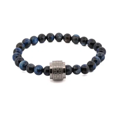 Ebru Jewelry Men's Blue / Silver Blue Tiger's Eye Beaded Silver Amour Bracelet - Blue In Multi