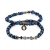 Ebru Jewelry Men's Blue / Silver Good Vibes Spiritual Beaded Sterling Silver Cross Bracelet Set - Blue In Multi