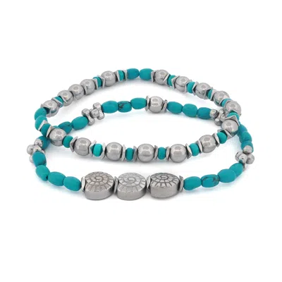 Ebru Jewelry Men's Blue / Silver Sea Soul Hematite & Turquoise Bracelet Set - Blue