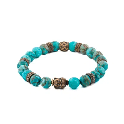 Ebru Jewelry Men's Blue / Silver Turquoise Stone & Buddha Bead Hope Bracelet - Turquoise