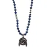 Ebru Jewelry Men's Blue / Silver Wolf Pendant Lapis Lazuli Stone Beaded Brave Necklace - Blue