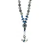 Ebru Jewelry Men's Blue / White / Silver Ocean Power One Of A Kind Anchor Beaded Necklace - Blue