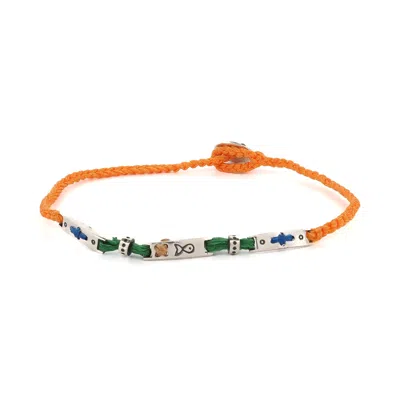 Ebru Jewelry Men's Blue / Yellow / Orange Sterling Silver Spiritual Symbols Orange Woven Hope Braided Bracelet - 