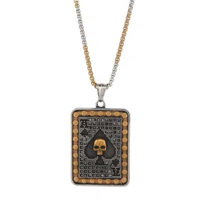 Ebru Jewelry Men's Brown / Silver Ace Of Power Pendant Chain Necklace - Silver In Multi