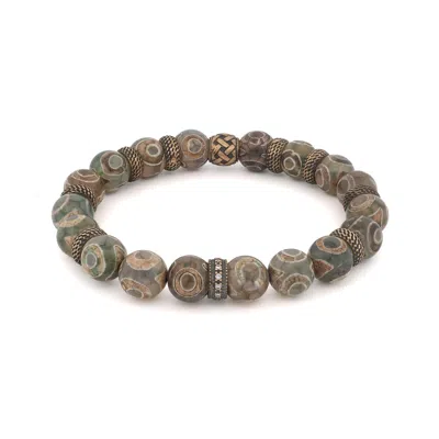 Ebru Jewelry Men's Brown / Silver Inner Power Bronze & Nepal Beaded Bracelet - Brown
