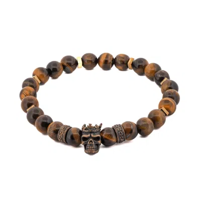 Ebru Jewelry Men's Brown / Silver King Skull Tiger's Eye Stone Beaded Bracelet - Brown In Multi