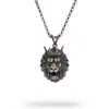 Ebru Jewelry Men's Crowned King Lion Men's Sterling Silver Necklace - Silver In Black