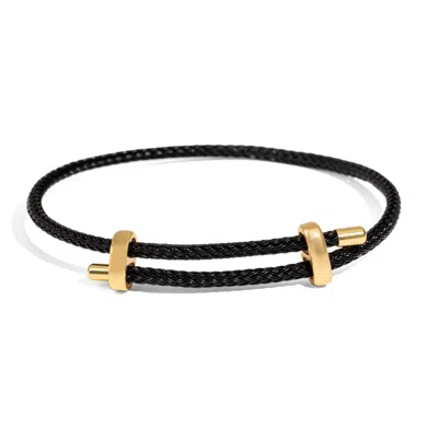 Ebru Jewelry Men's Gold / Black Black Elegance Adjustable Gold Rope Bracelet - Black