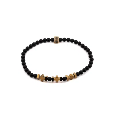 Ebru Jewelry Men's Gold / Black Black Onyx & Gold Hematite Beaded Bracelet - Black In Multi