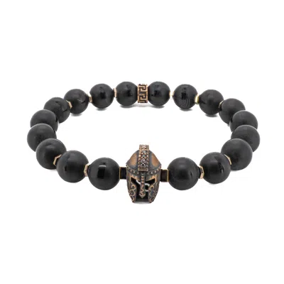 Ebru Jewelry Men's Gold / Black Black Onyx Stone Gladiator Charm Beaded Bracelet - Black