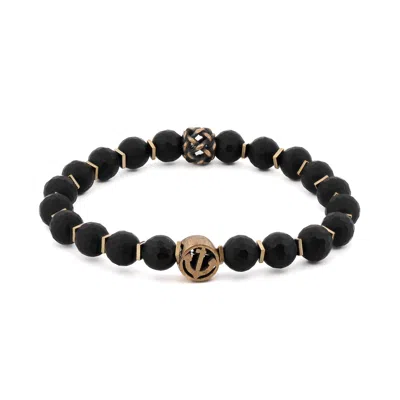 Ebru Jewelry Men's Gold / Black Black Onyx Stone Holy Spirit Anchor Bracelet - Black In Multi