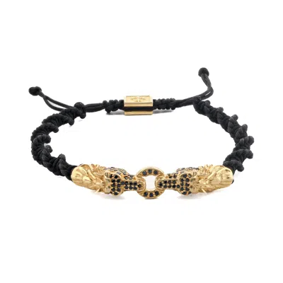 Ebru Jewelry Men's Gold / Black Dragon Claw Black Diamond Woven Bracelet - Gold