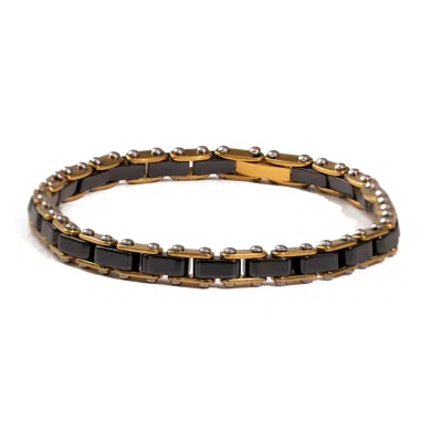 Ebru Jewelry Men's Gold / Black Eternal Balance Hematite Gold Steel Bracelet - Black