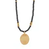 Ebru Jewelry Men's Gold / Black Gold Powerful Lion Pendant Black Onyx Necklace - Gold