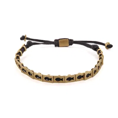 Ebru Jewelry Men's Gold / Black Lucky Fish Black Woven Unisex String Bracelet - Black