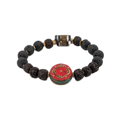 Ebru Jewelry Men's Gold / Black / Red Prayer Seed Beads Meditation Bracelet - Black In Multi