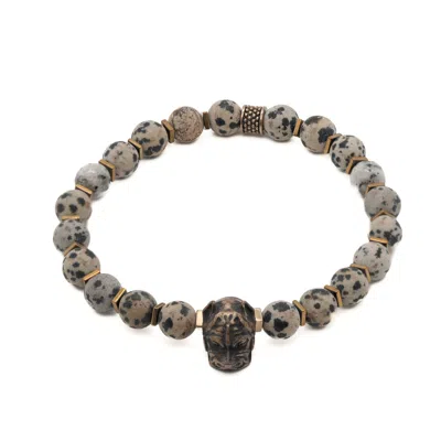 Ebru Jewelry Men's Gold / Black / White Dalmatian Jasper Beaded Dog Charm Bracelet - White In Multi