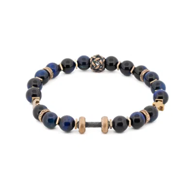 Ebru Jewelry Men's Gold / Blue Blue Tiger's Eye Dumbbell Beaded Bracelet - Blue In Multi