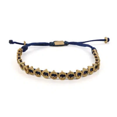 Ebru Jewelry Men's Gold / Blue Lucky Elephant Blue Woven Unisex String Bracelet - Blue