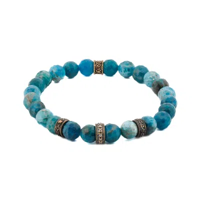 Ebru Jewelry Men's Gold / Blue / Silver Spiritual Guidance Blue Apatite Stone Beaded Bracelet - Blue In Gray