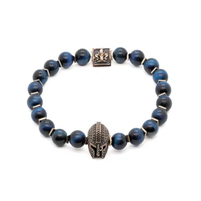 Ebru Jewelry Men's Gold / Blue Tiger's Eye Gladiator Beaded Bracelet - Blue In Metallic