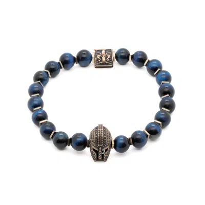 Ebru Jewelry Men's Gold / Blue Tiger's Eye Gladiator Beaded Bracelet - Blue