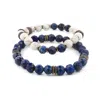 Ebru Jewelry Men's Gold / Blue / White Inner Power Lapis & Howlite Men's Beaded Bracelet Set - Blue