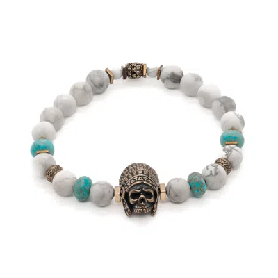 Ebru Jewelry Men's Gold / Blue / White Spiritual Beaded Indian Bracelet - White In Multi