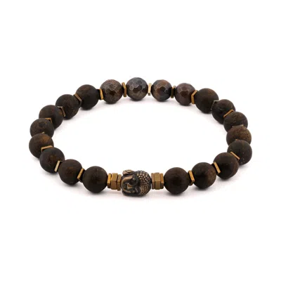 Ebru Jewelry Men's Gold / Brown Nepal Spiritual Beaded Buddha Bracelet - Brown In Multi
