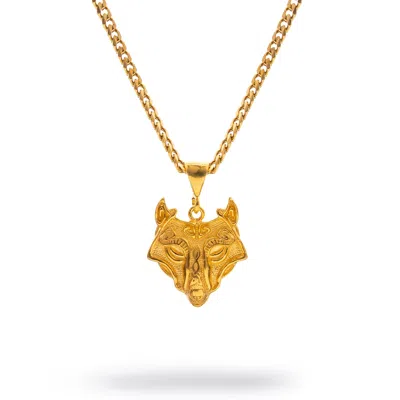 Ebru Jewelry Men's Golden Wolf Spirit Men's Necklace - Gold