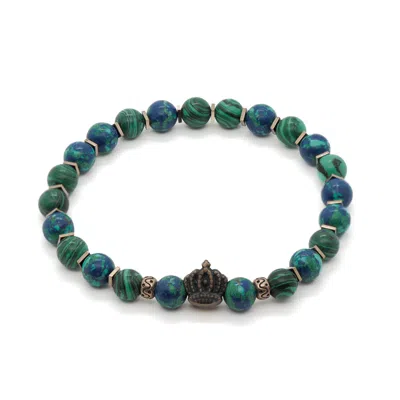 Ebru Jewelry Men's Green / Blue / Brown Malachite Stone Calmness Crown Charm Bracelet - Blue - Colorful In Metallic