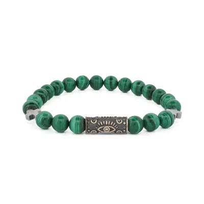 Ebru Jewelry Men's Green / Silver Green Malachite & Sterling Silver Unique Evil Eye Symbol Beaded Bracelet - Gree