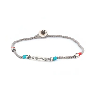 Ebru Jewelry Men's Grey / Blue / Red Sterling Silver Spiritual Symbols Grey Woven Hope Braided Bracelet - Grey In Multi