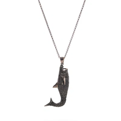 Ebru Jewelry Men's Guardian Shark Black Diamond Necklace - Silver In Gray