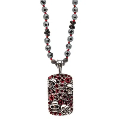 Ebru Jewelry Men's Red / Silver Gothic Red Stone Silver Skull Beaded Necklace - Red In Multi
