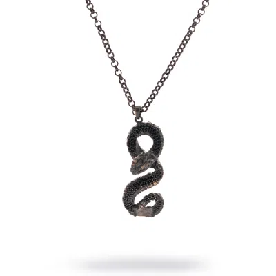 Ebru Jewelry Men's Serpent Guardian Men's Sterling Silver Necklace - Silver In Black