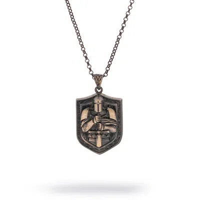 Ebru Jewelry Men's Shield Of Honor Men's Sterling Silver Necklace - Silver In Black