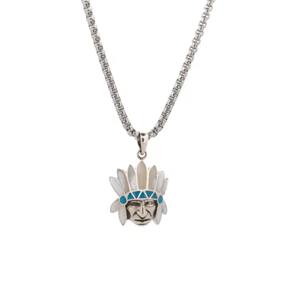 Ebru Jewelry Men's Silver / Blue White Flame Tribal Chief Pendant Necklace - Silver In Multi