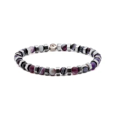 Ebru Jewelry Men's Silver / Pink / Purple Agate Stone Aura Beaded Bracelet - Purple In Multi
