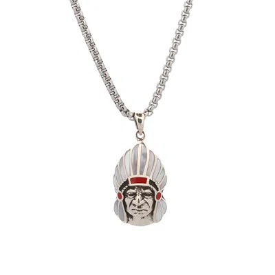 Ebru Jewelry Men's Silver / Red Warrior Spirit Silver Chief Necklace - Silver And Red