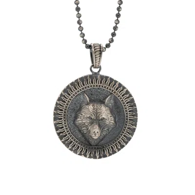 Ebru Jewelry Men's Spirit Animal Wolf Symbol Pendant Sterling Silver Necklace - Silver