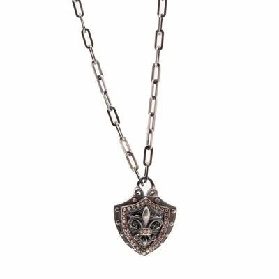 Ebru Jewelry Men's Sterling Silver Fleur De Lis Shield Necklace - Silver In Metallic